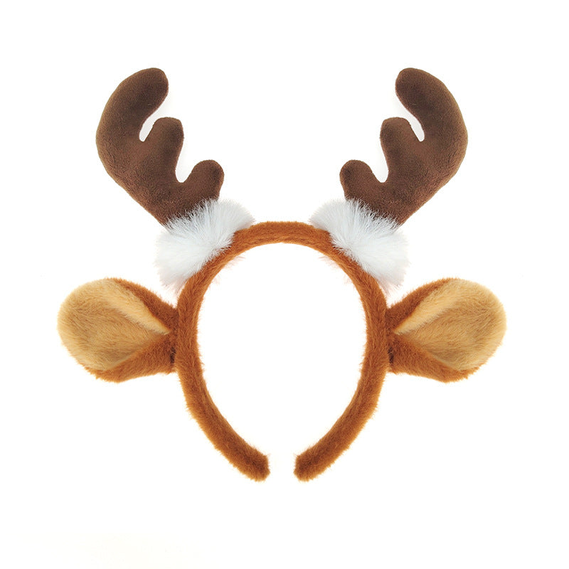 Deer Ear Antler Headband, Moose Hair Hoop for Christmas Party Performance Costume Props
