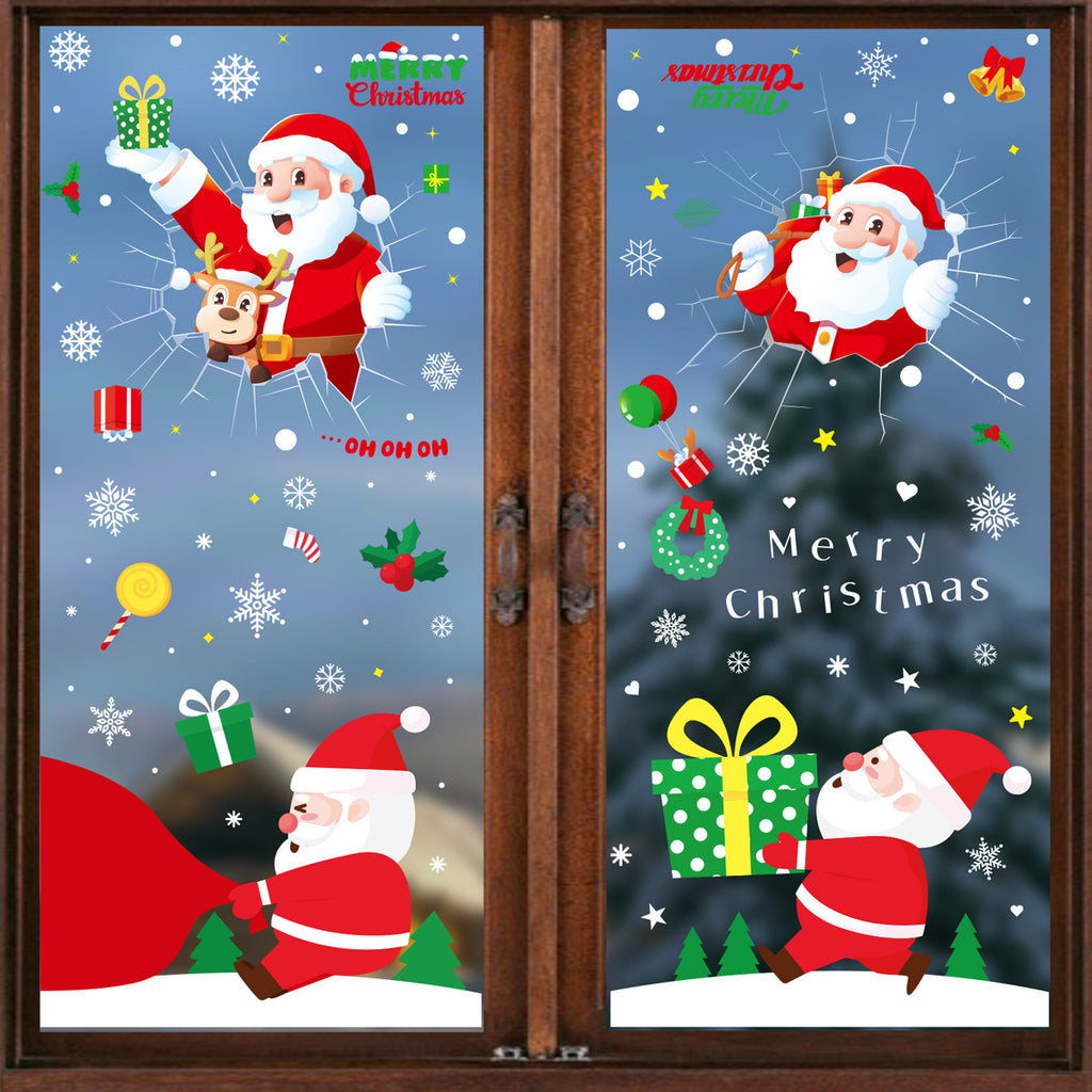 Santa Reindeer Snowman Christmas Window Stickers, Snowflake Ball Static Cling Glass Decor