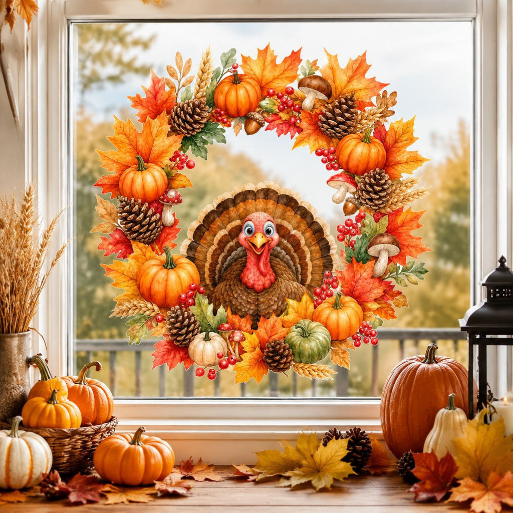 Thanksgiving Maple Leaf Turkey Wall Stickers PVC Window Clings Fall Home Glass Decor