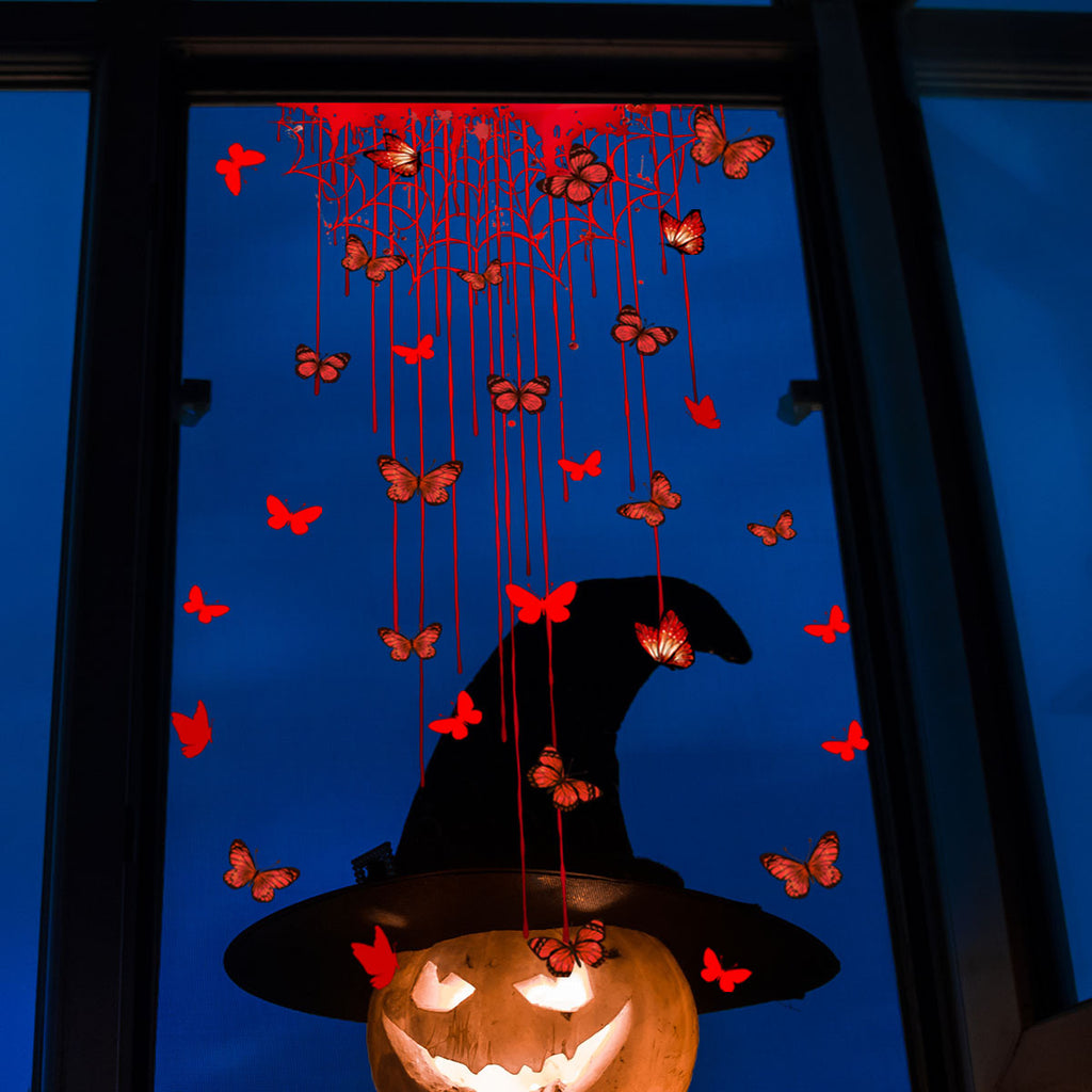 Halloween Bloody Spider Web Bat Butterfly Window Clings, Double Sided Glass Decals