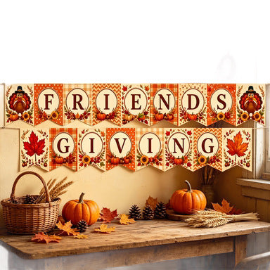 Friendsgiving Bunting Banner Acorn Pumpkin Maple Leaf Party Hanging Decorations