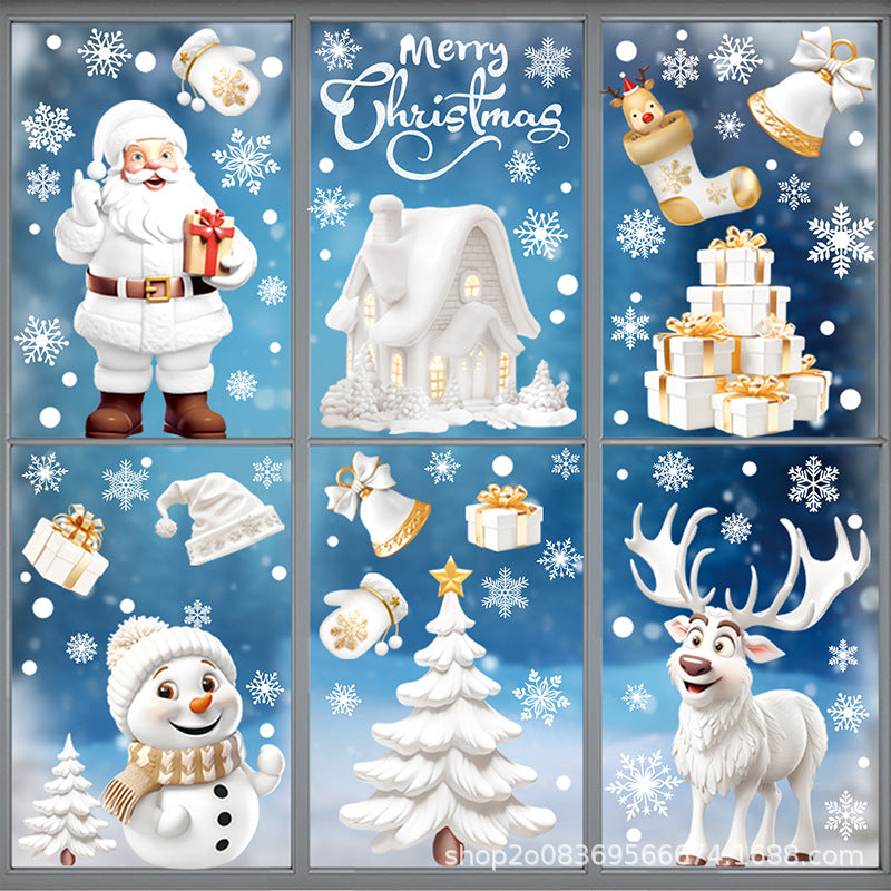 3D Christmas Static Window Stickers, Santa Reindeer Snowman Holiday Clings