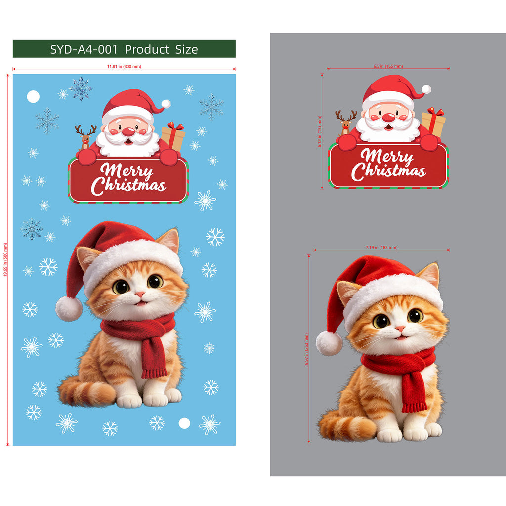 Cute Christmas Cat Static Glass Sticker, No Glue Holiday Window Decal For Pet Lovers