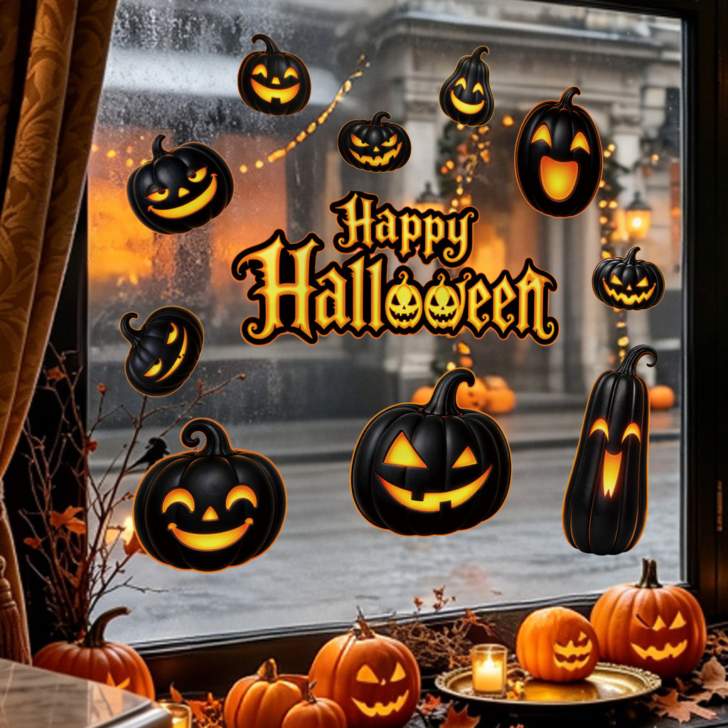 Cartoon Jack O Lantern Static Cling Sticker, Removable Halloween Window Decal For Home And Storefront