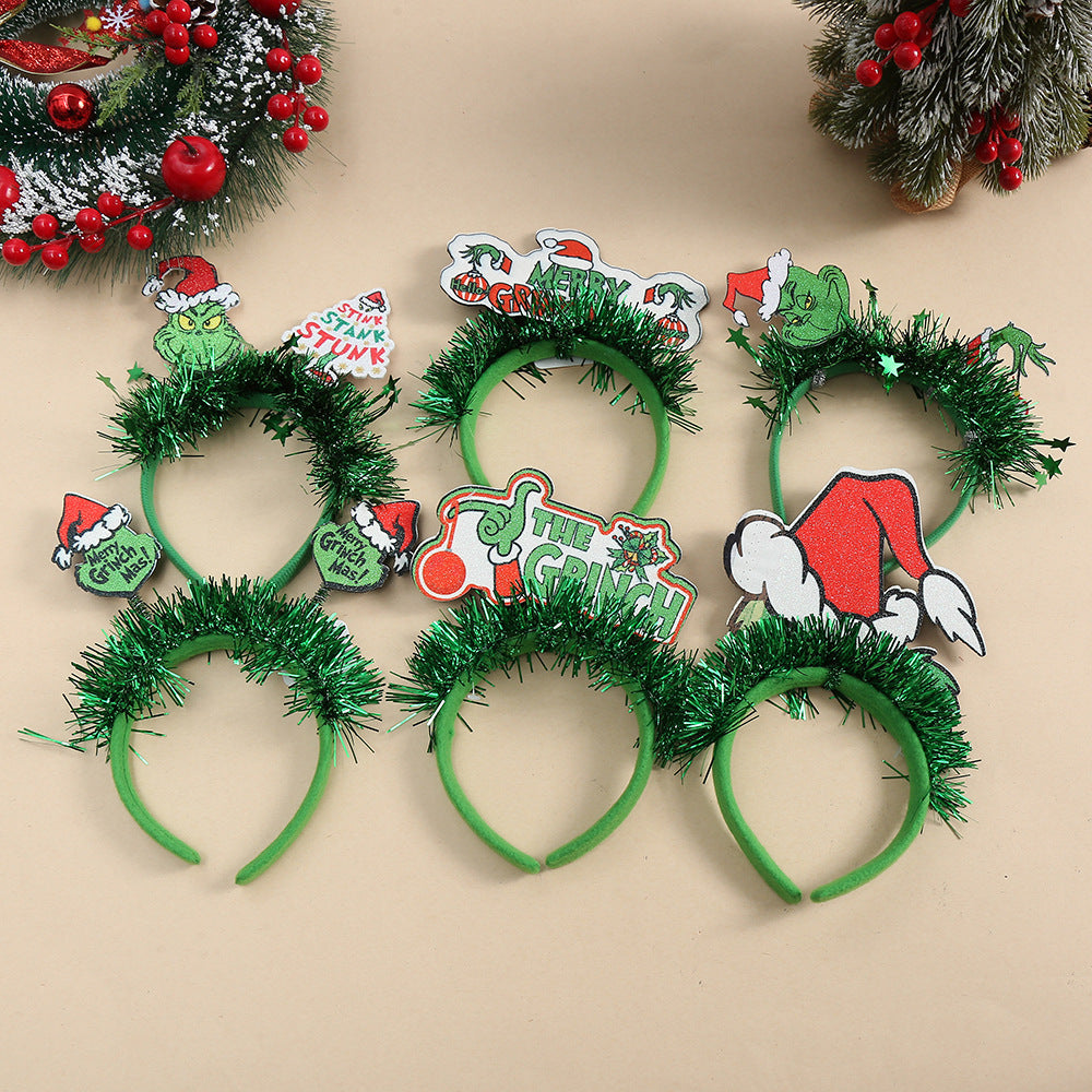 Fuzzy Green Monster Christmas Headband Cartoon Funny Hair Accessory for Kids Adults