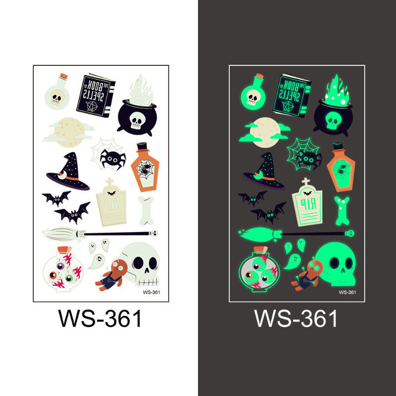 Halloween Glow in the Dark Temporary Tattoo Stickers, Cartoon Face Body Art for Kids