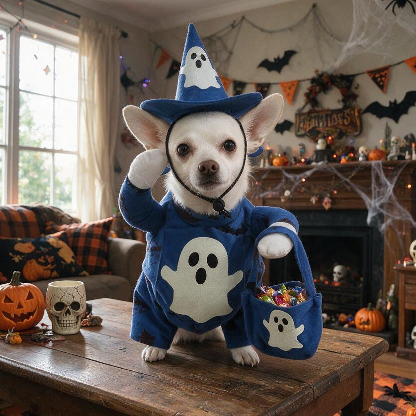 Halloween Glow in the Dark Ghost Costume for Dogs, Funny Pet Dress Up