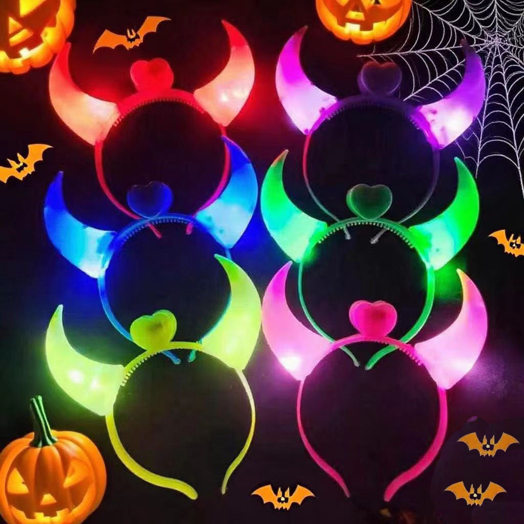 Glow in the Dark Devil Horn Headband, Light Up Horns for Halloween Concert Party