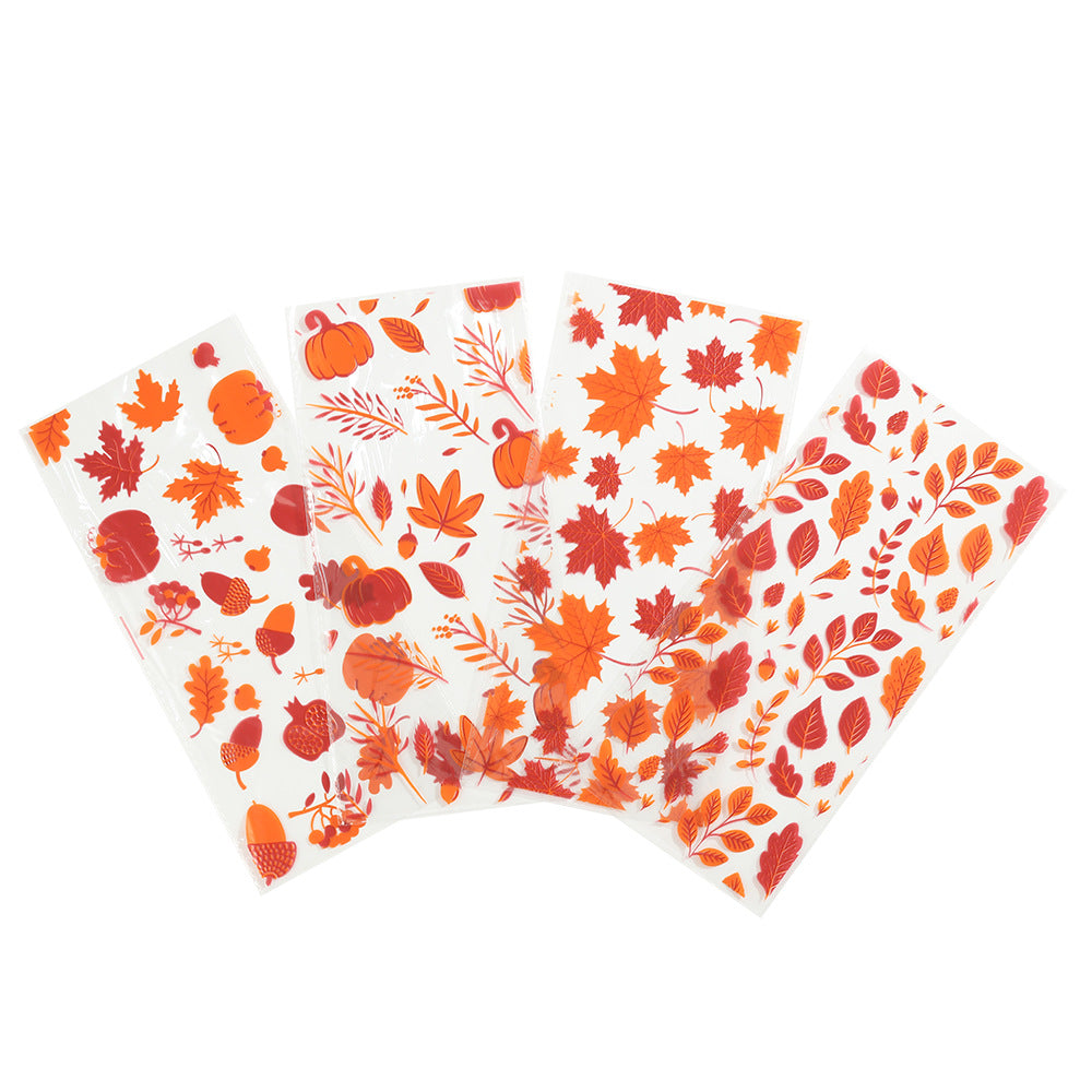 Thanksgiving Candy Bags Maple Leaf Pumpkin OPP Plastic Treat Bags 5 Mil Printed Party Favor Bags