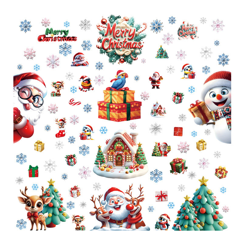 3D Snowflake Snowman Christmas Window Stickers, Santa Tree Gift PVC Static Cling Decals