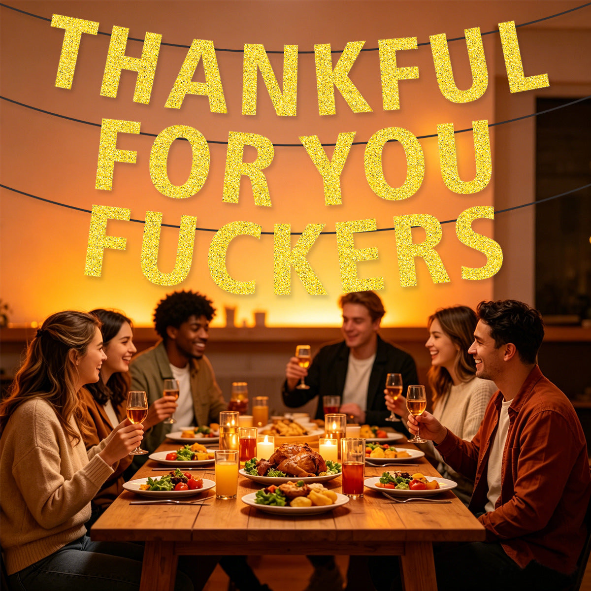 Friendsgiving Party Banner Funny Friends Gathering Decorations Bunting