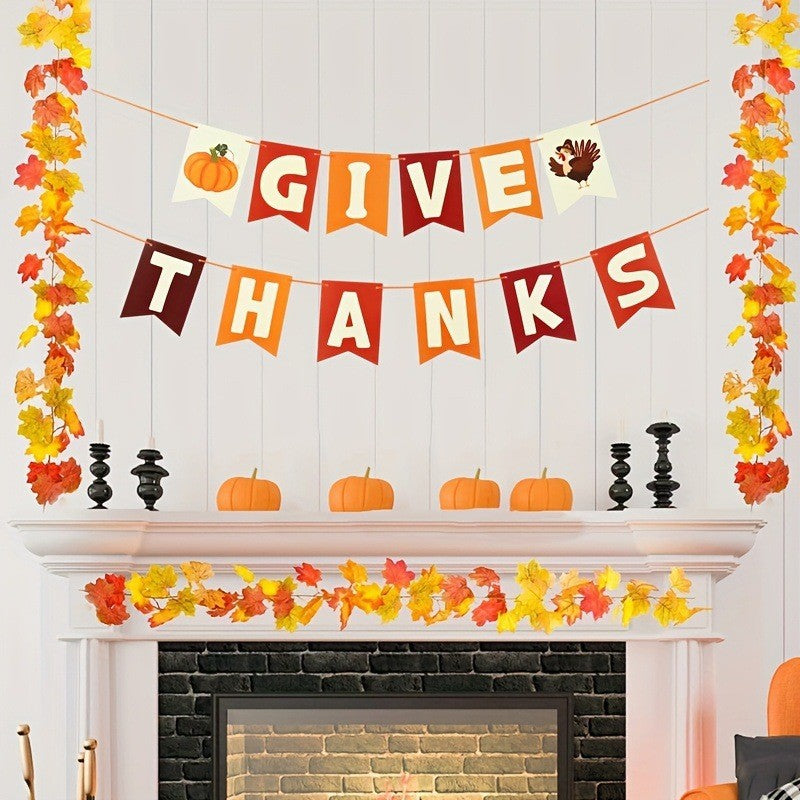 Thanksgiving Bunting Banner Turkey Ornaments Party Decorations Harvest Hanging Set