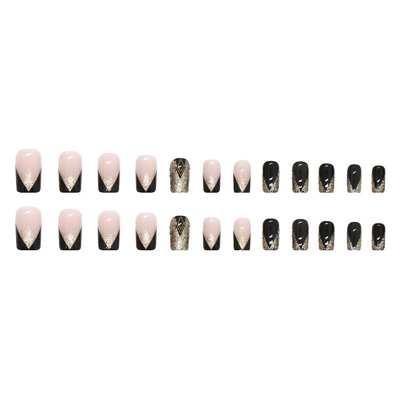 Sparkle French Press On Nails Glitter Short Fake Nails Sweet Chic Glam False Nails Set