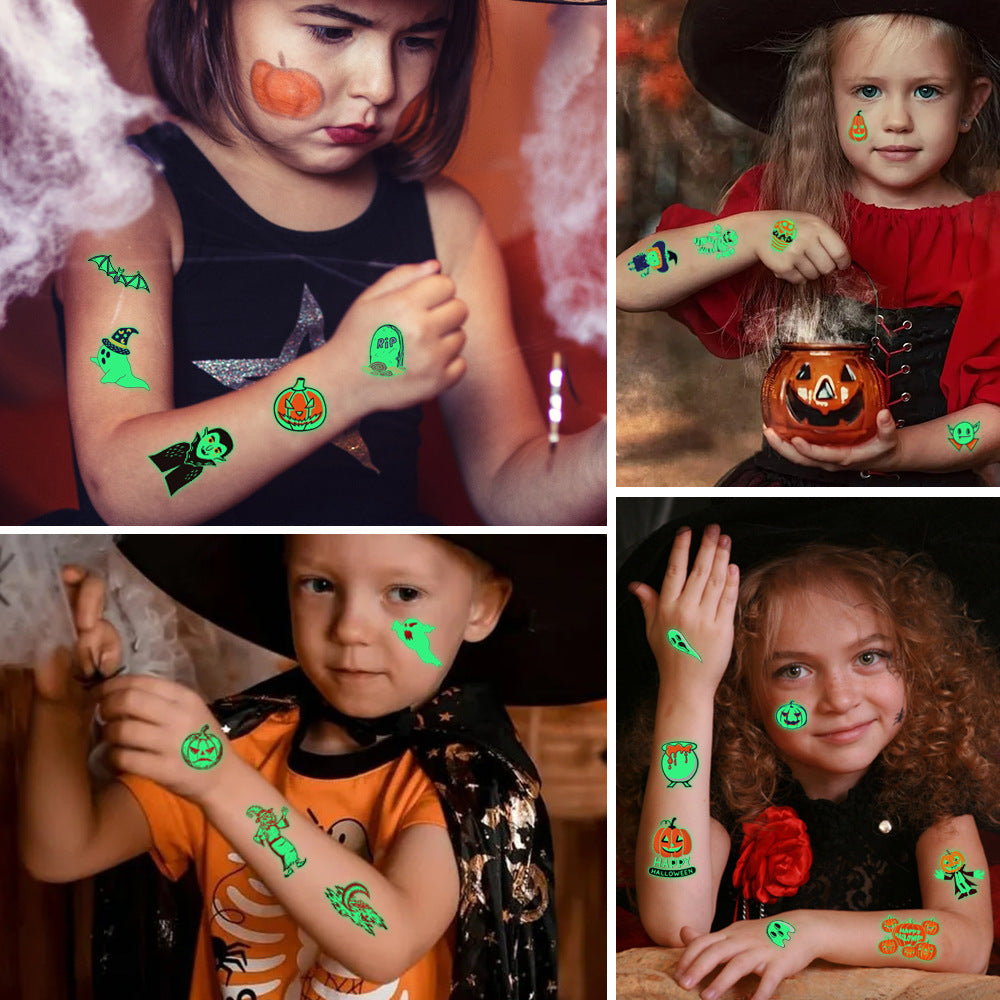 Kids Glow In The Dark Cartoon Halloween Temporary Tattoos, Party Favor Stickers For Holiday Activities