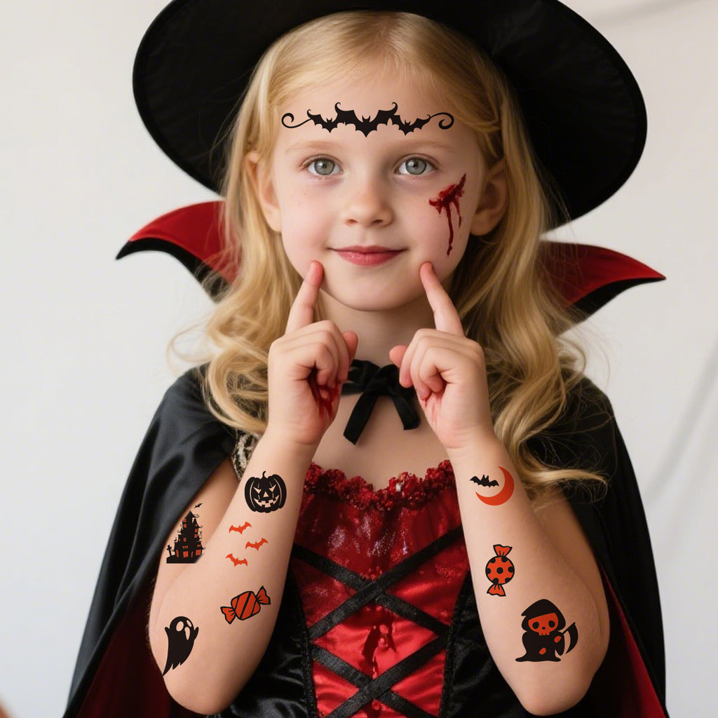 Cartoon Halloween Temporary Tattoos For Kids, Funny Pumpkin Tattoo Stickers For Holiday Parties