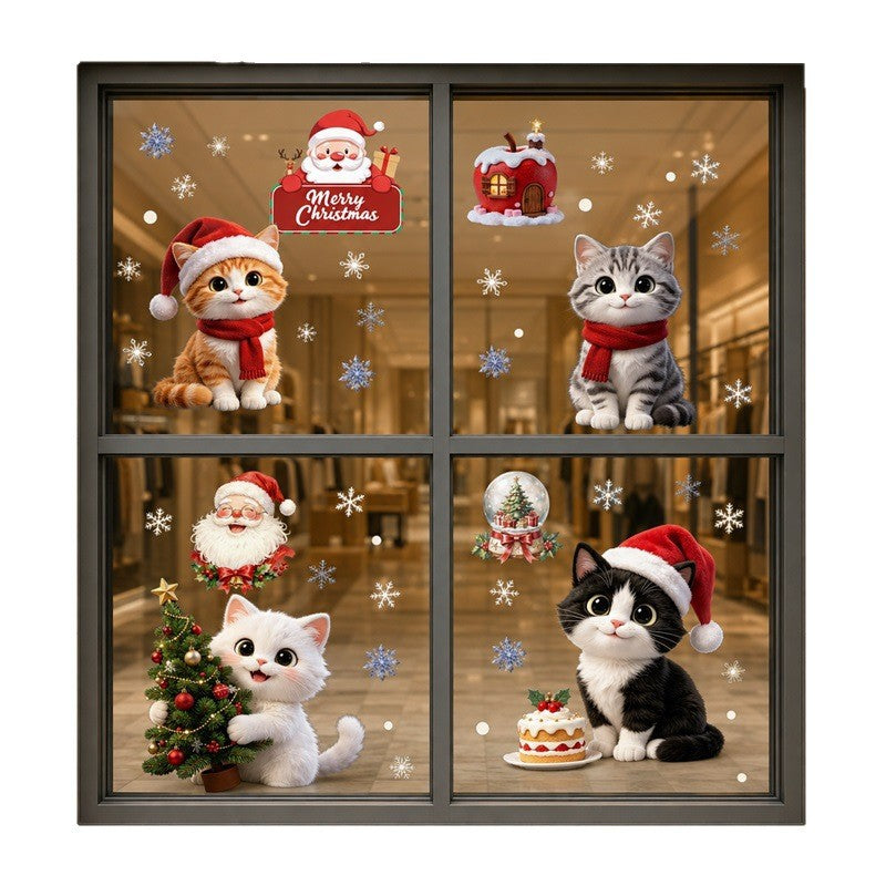 Cute Christmas Cat Static Glass Sticker, No Glue Holiday Window Decal For Pet Lovers