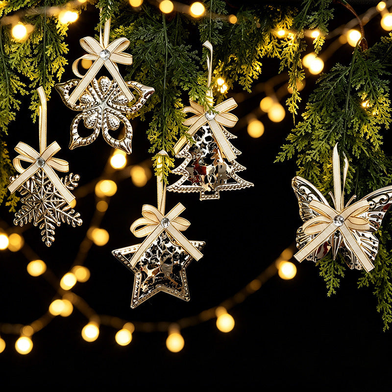 Tin Star Snowflake Christmas Tree Ornaments, Creative Reindeer Hanging Decorations for Holiday
