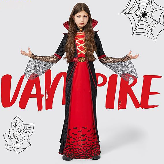 Halloween Girl Vampire Dress Costume, Kids Cosplay Party Outfit