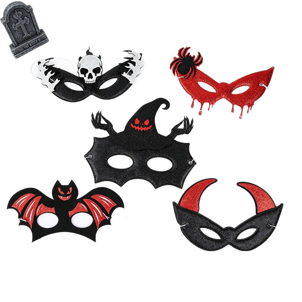 Halloween Half Face Skeleton Mask with Horns, Masquerade Party Costume Prop