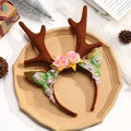 Faux Flower Reindeer Antler Headband, Cartoon Christmas Hair Accessory for Kids