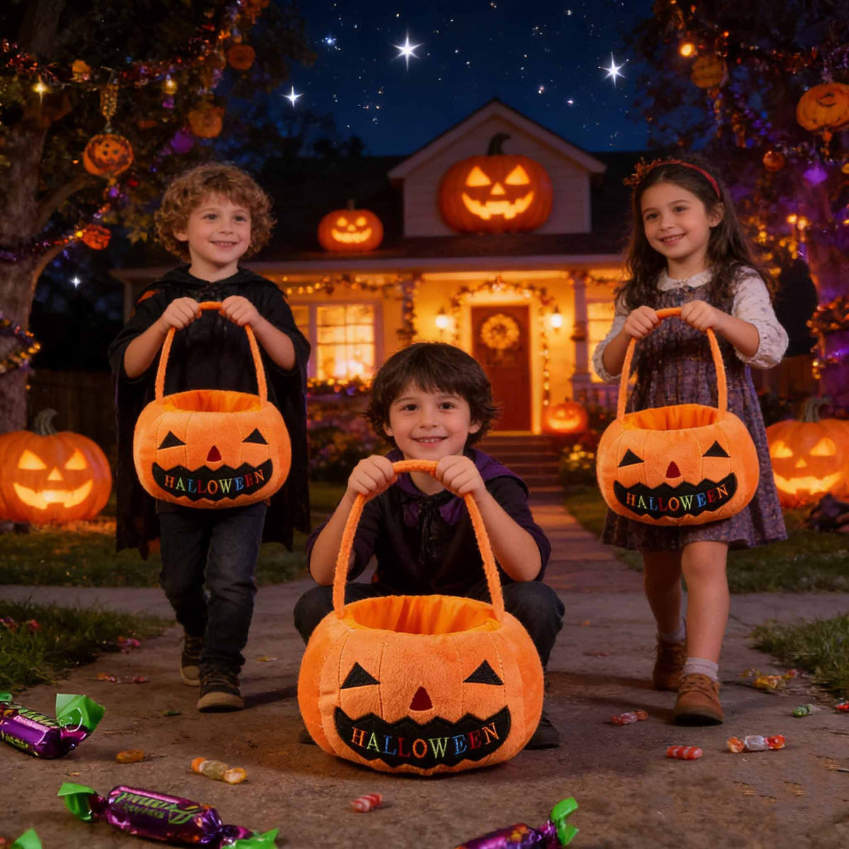 Halloween Pumpkin Treat Bags, Ghost Pattern Candy Bag for Trick or Treat