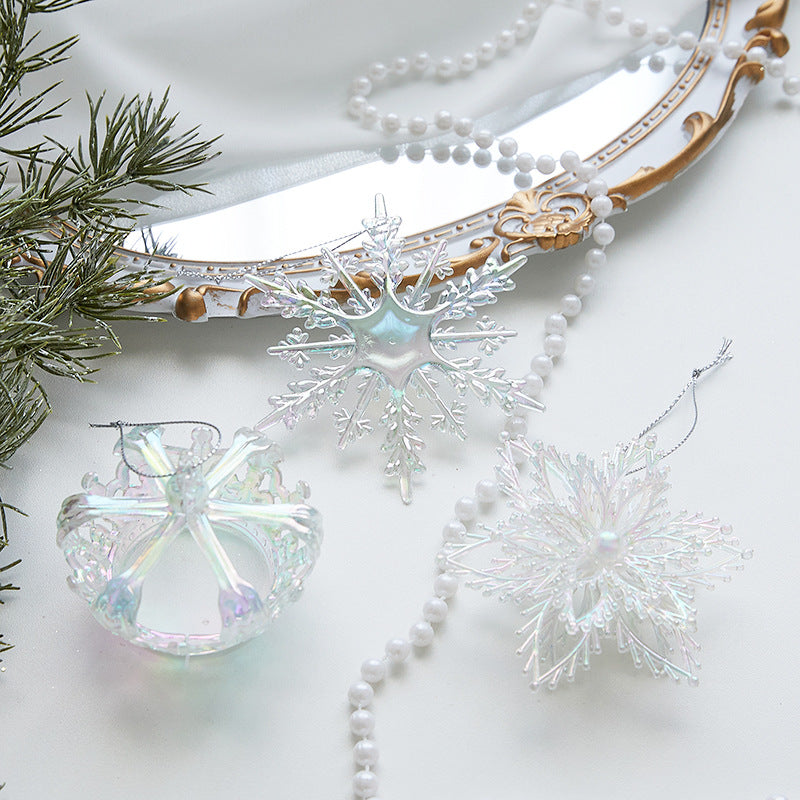 Acrylic Rainbow Snowflake Christmas Tree Ornaments, Transparent Bell Crown Hanging Decor