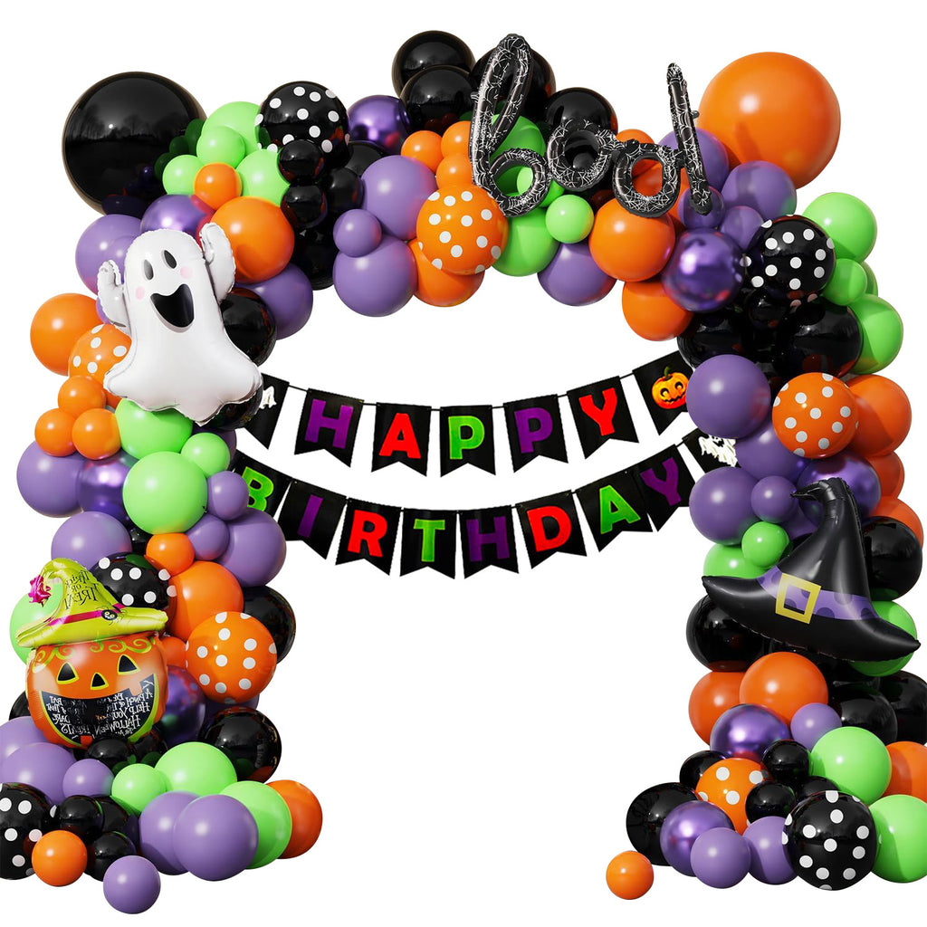 Halloween Balloon Garland Kit, Ghost Witch Hat Pumpkin Head Foil Balloons