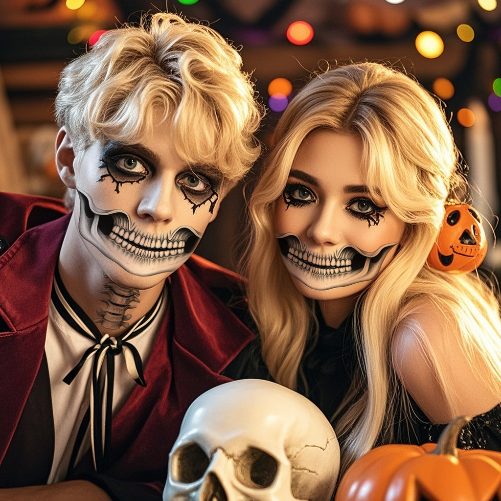 Halloween Mouth Bone Collarbone Temporary Tattoos, Creepy Body Art Stickers