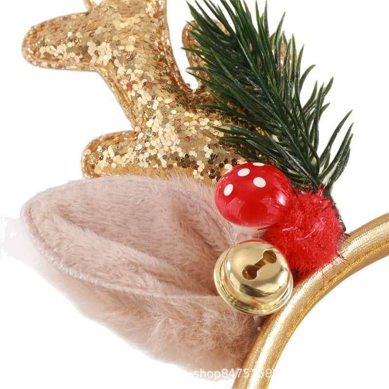 Cartoon Red Reindeer Antler Headband with Bells, Christmas Hair Accessory for Kids
