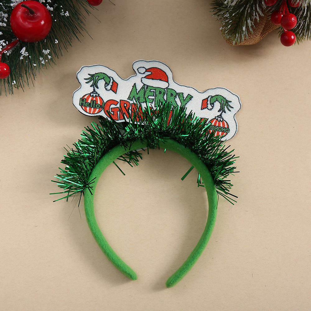 Fuzzy Green Monster Christmas Headband Cartoon Funny Hair Accessory for Kids Adults