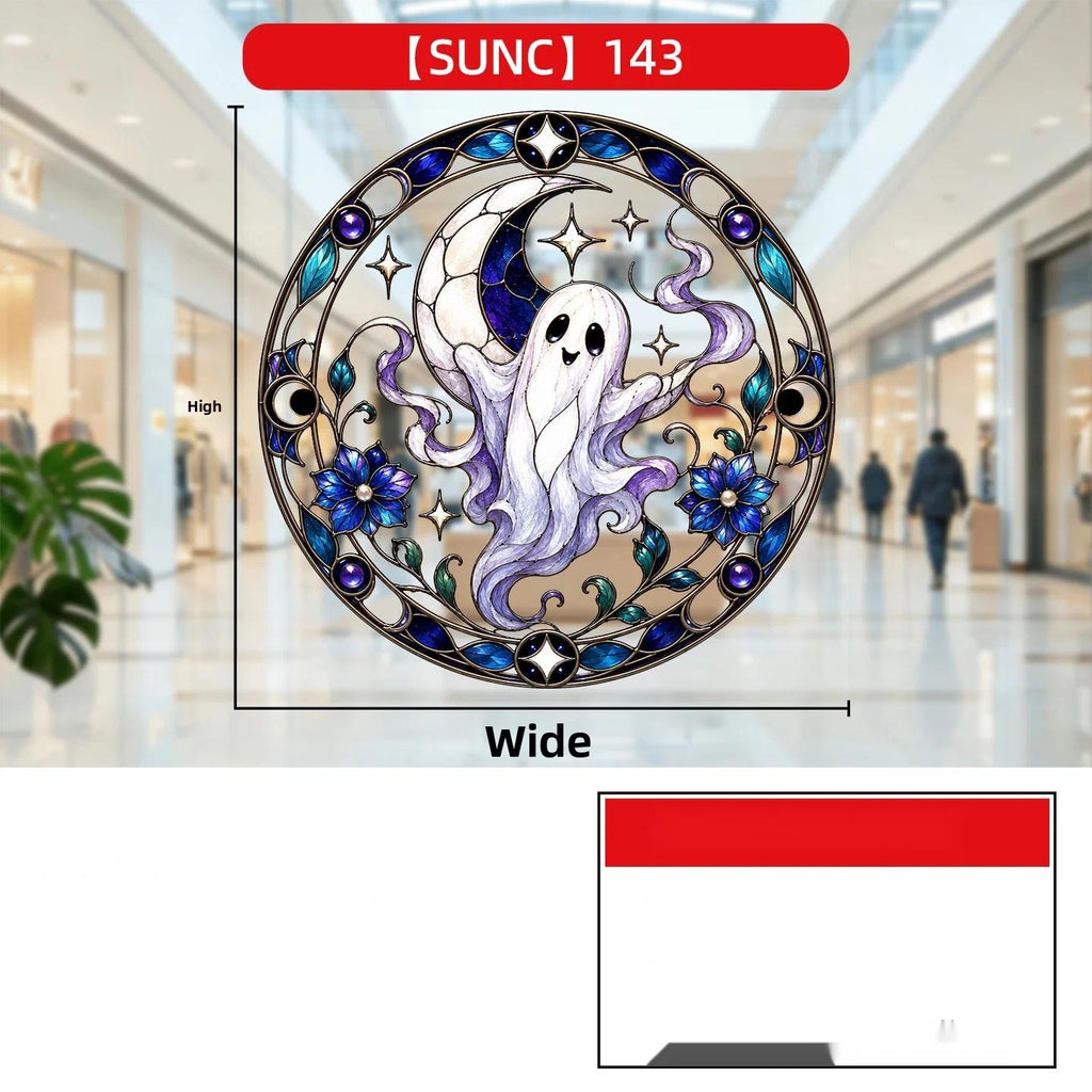 Halloween Pumpkin Ghost Window Clings, Iridescent Holographic Glass Stickers