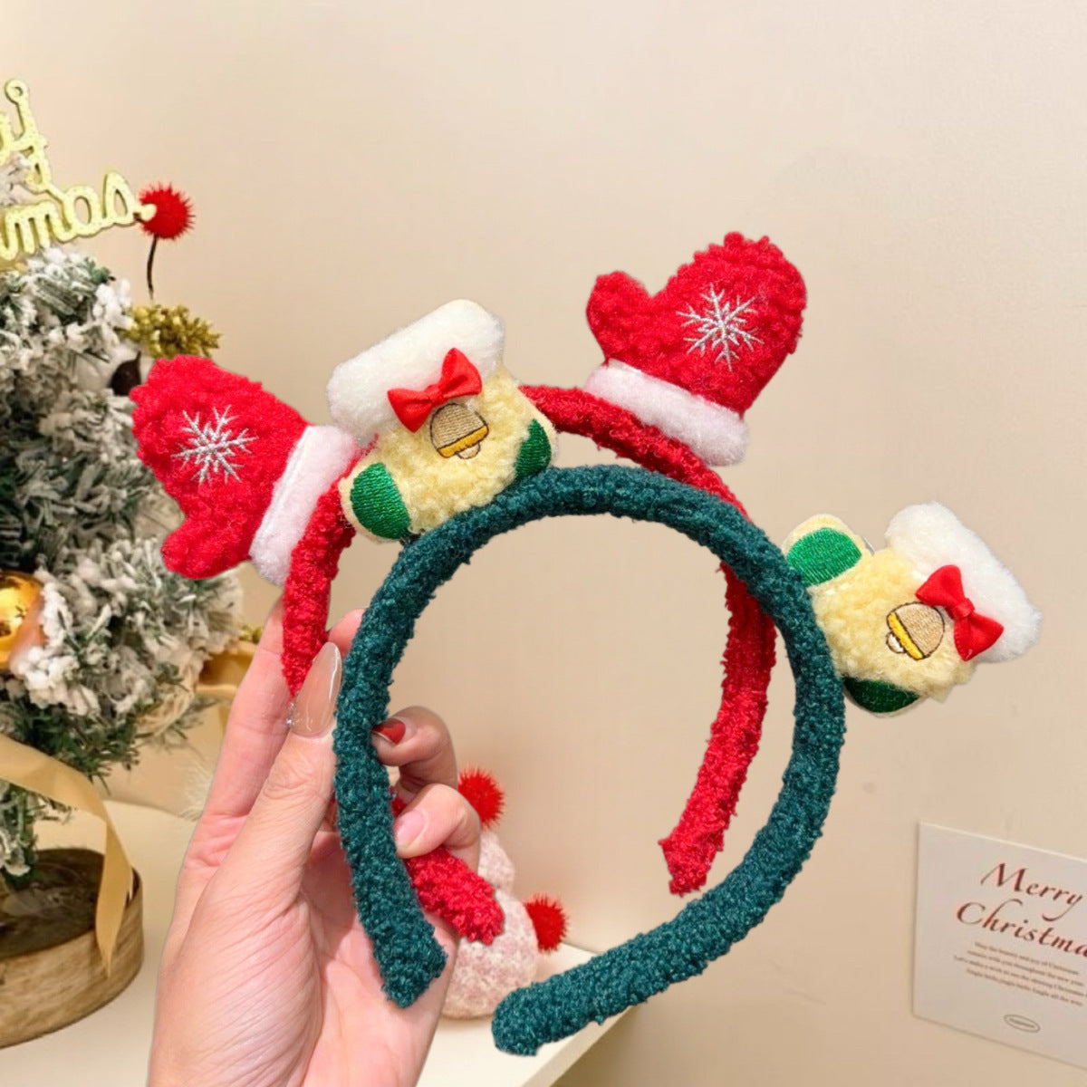 Plush Santa Reindeer Headband for Girls, Cute Christmas Hair Accessory Kids Holiday Costume