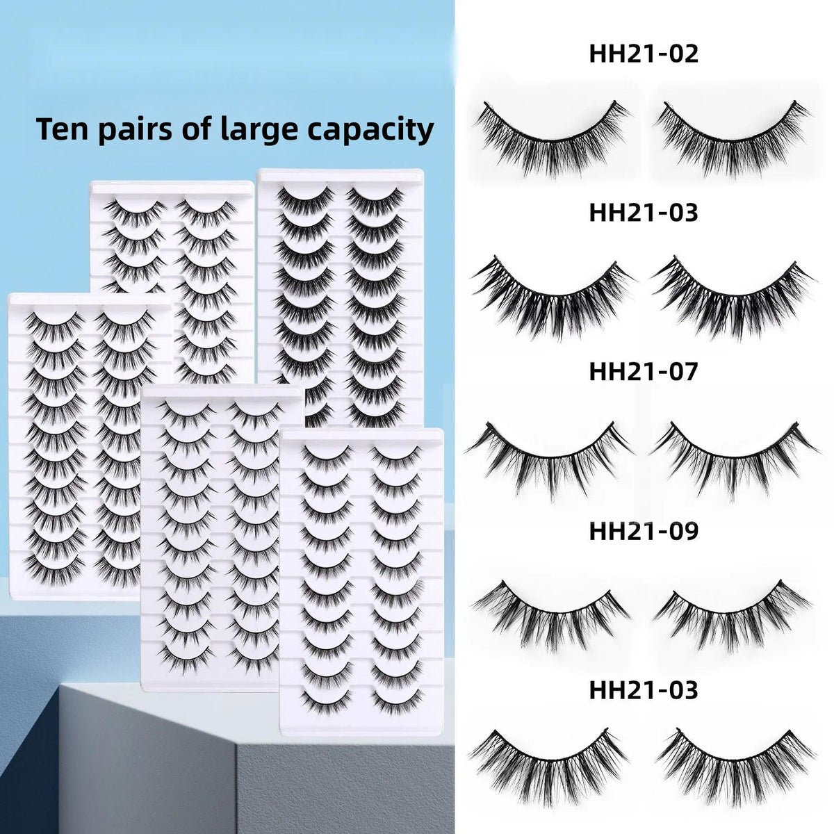 10 Pairs Hard Band False Eyelashes, Comic Doll Little Devil Cluster Lashes for Women