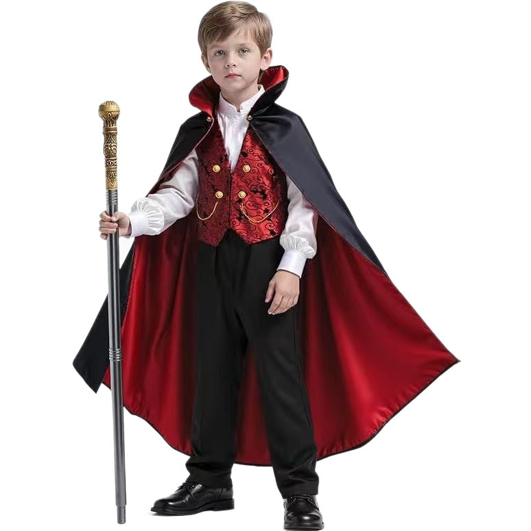 Kids Halloween Vampire Count Costume, Boys Cape Cloak For Role Play Spooky Dress Up