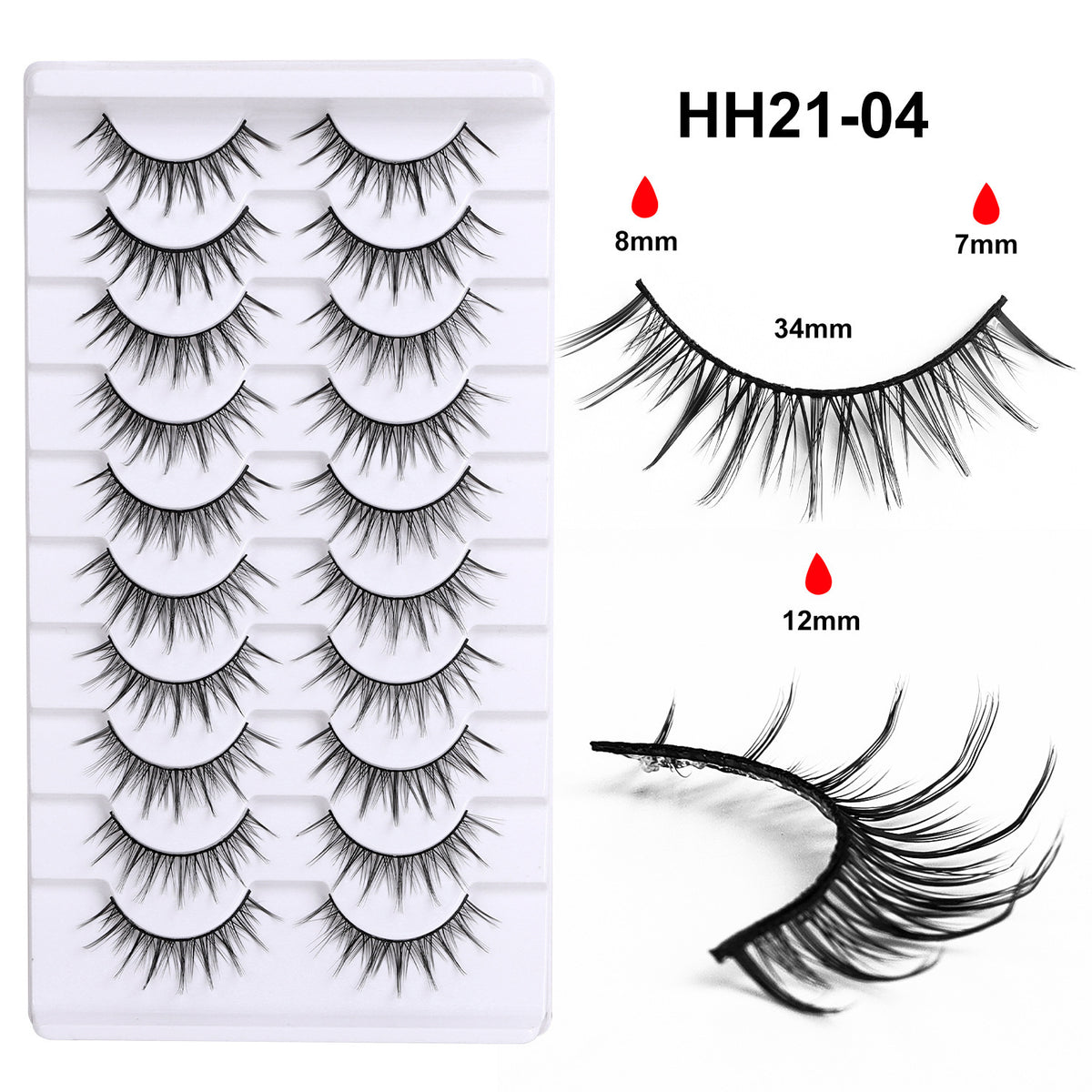 10 Pairs Hard Band False Eyelashes, Comic Doll Little Devil Cluster Lashes for Women