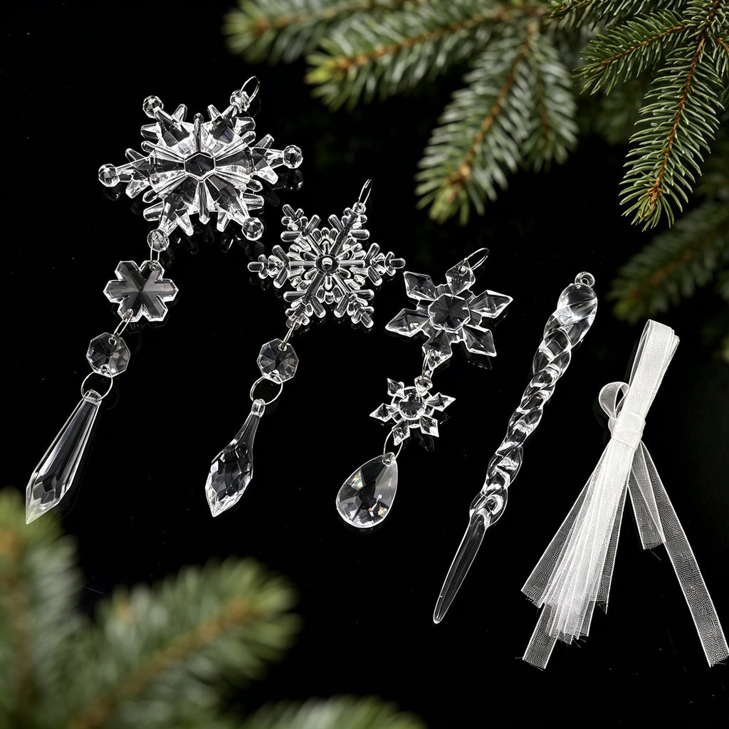 Acrylic Snowflake Ice Crystal Christmas Ornaments, Transparent Tree Hanging Decorations