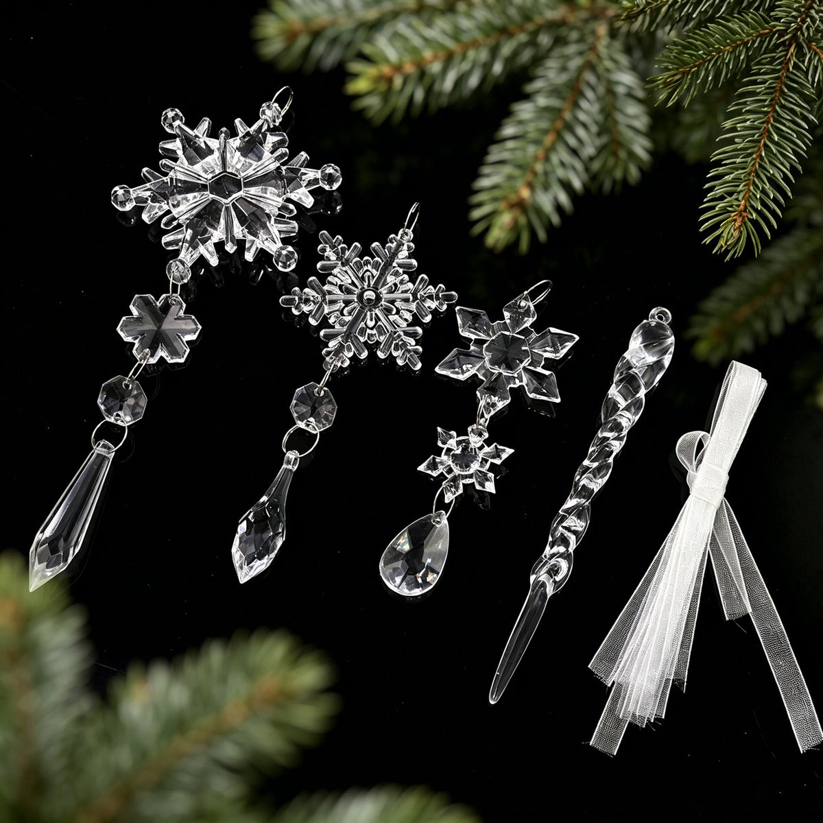 Acrylic Snowflake Ice Crystal Christmas Ornaments, Transparent Tree Hanging Decorations