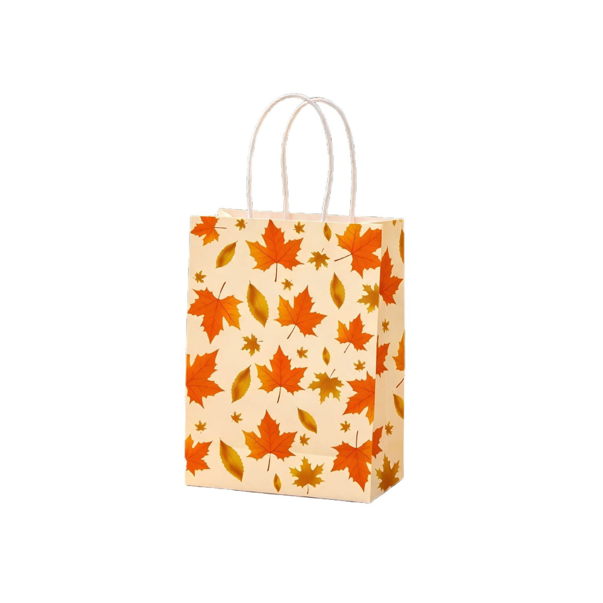 Thanksgiving Kraft Paper Gift Bags Maple Leaf Pumpkin Print Party Favor Tote Bags