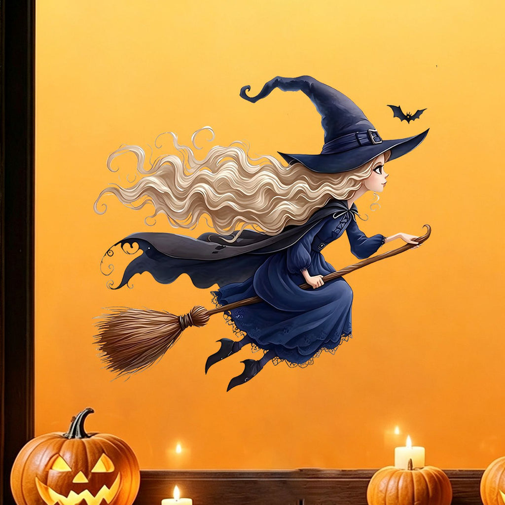 Halloween Fairytale Cartoon Witch Static Window Stickers, Kids Room Living Room Balcony Spooky Decorations
