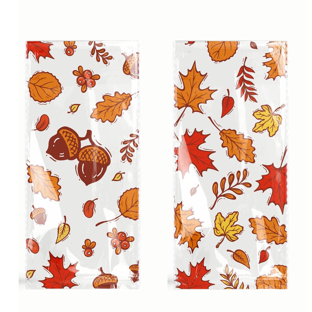 Thanksgiving Candy Bags Maple Leaf Pumpkin OPP Plastic Treat Bags 5 Mil Printed Party Favor Bags