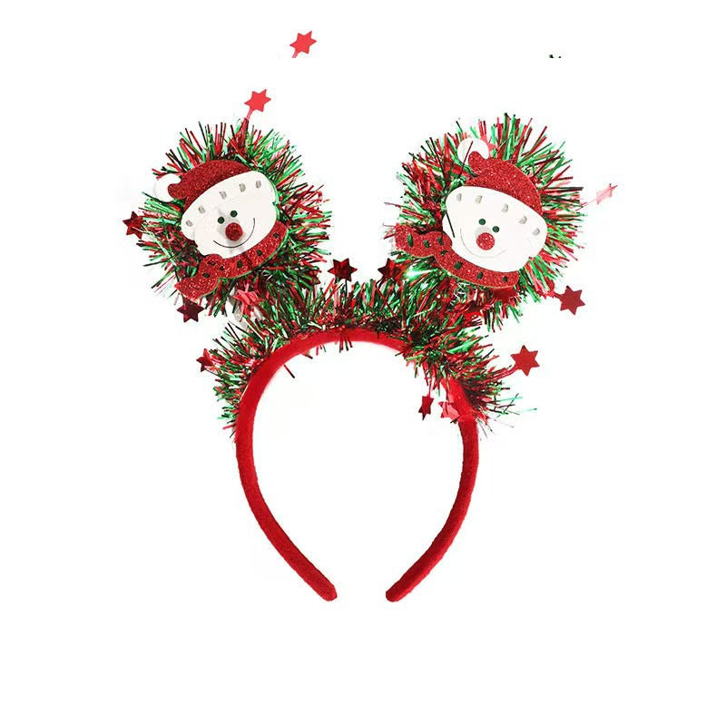 Colorful Star Tinsel Headband, Christmas Tree Snowman Glove Holiday Party Hair Hoop