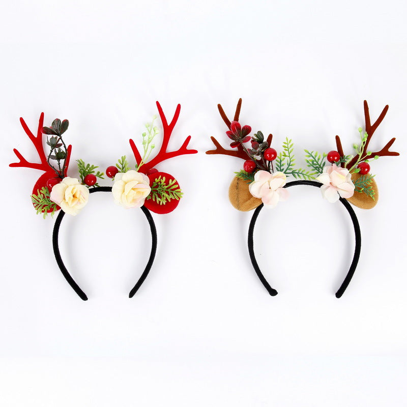 Flocked Reindeer Antler Headband, Christmas Plush Hair Hoop for Adults and Kids Holiday Decor