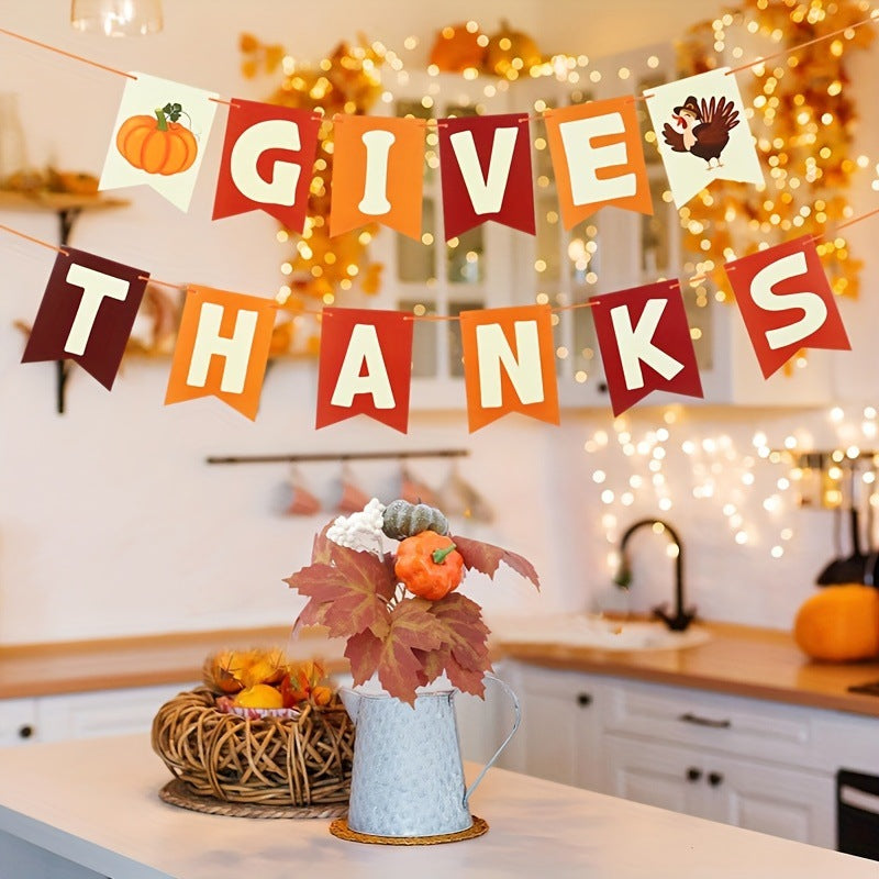 Thanksgiving Bunting Banner Turkey Ornaments Party Decorations Harvest Hanging Set