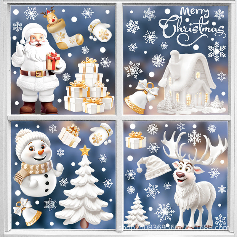 3D Christmas Static Window Stickers, Santa Reindeer Snowman Holiday Clings