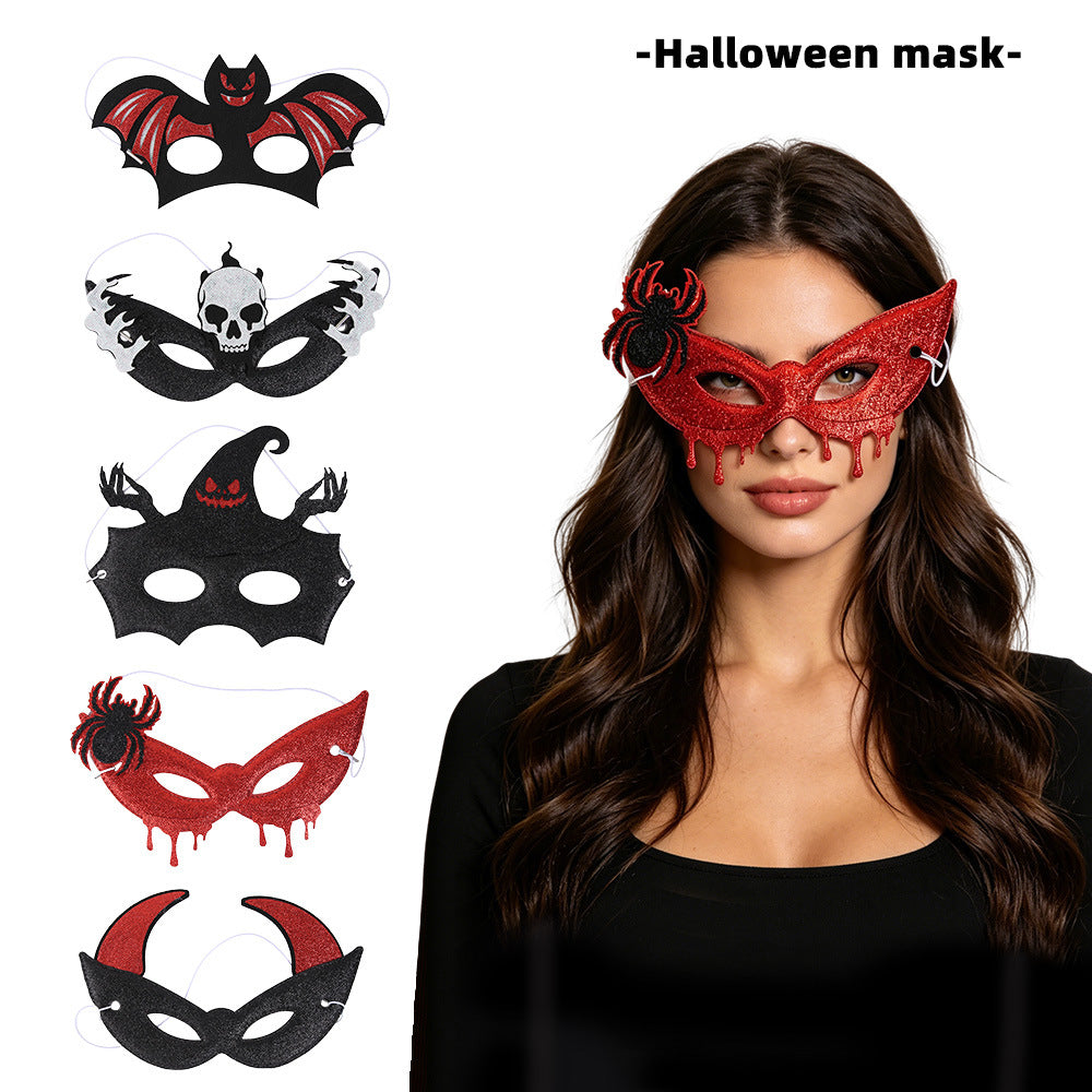 Halloween Half Face Skeleton Mask with Horns, Masquerade Party Costume Prop