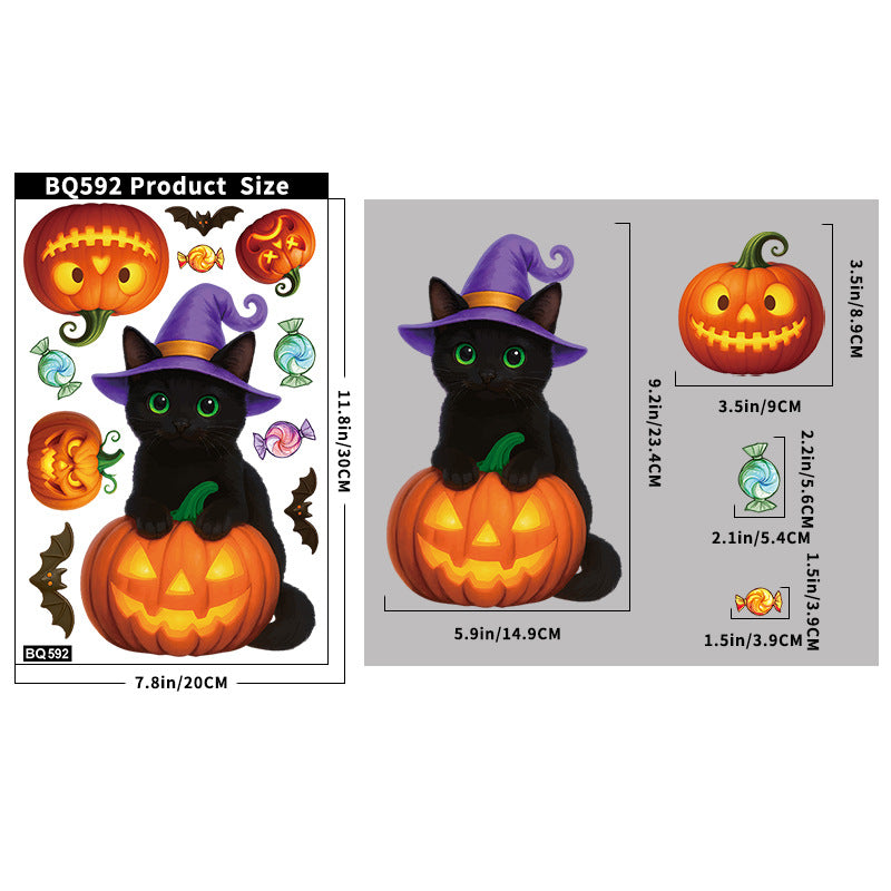 Halloween Pumpkin Ghost Bat Static Cling Stickers, Creative Glass Decals For Party Decorations