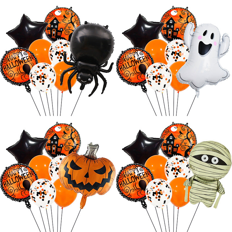 Halloween Foil Balloon Set, Pumpkin Spider Ghost Mummy Shaped Scene Decorations