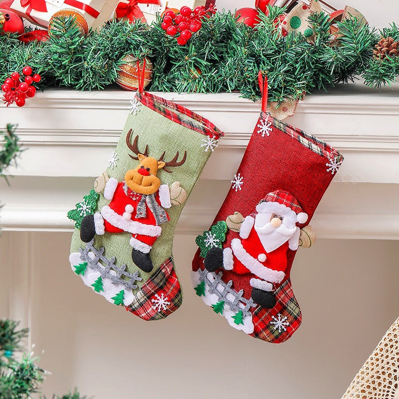 Large Burlap Christmas Stocking Gift Bag Tree Hanging Ornament Candy Storage Holiday Decor