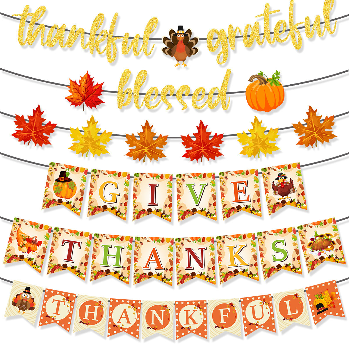 Thanksgiving Fall Harvest Party Banner Pumpkin Maple Leaf Bunting Decorations