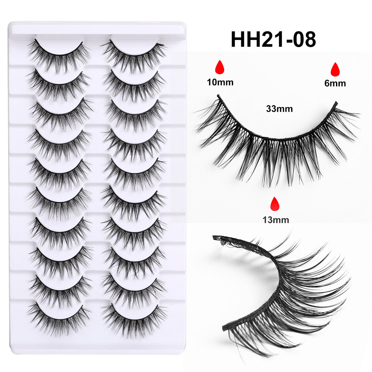 10 Pairs Hard Band False Eyelashes, Comic Doll Little Devil Cluster Lashes for Women